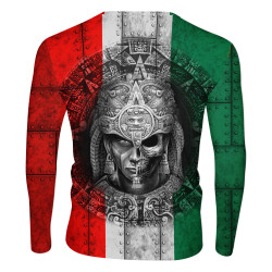 Playera Sublimada Fullprint Manga Larga Bandera Mexico Azteca Skull